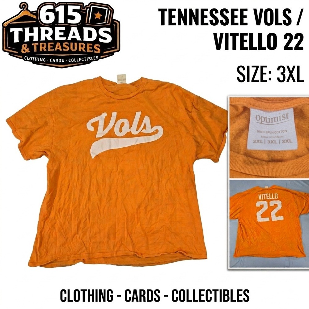 Tennessee Vols Vitello 22 Baseball T-Shirt Orange Mens 3XL Optimist Cotton